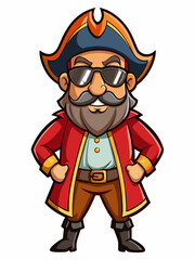 colorful illustration of a pirate man mascot, isolated on white background