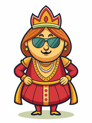 colorful illustration of a queen mascot, isolated on white background