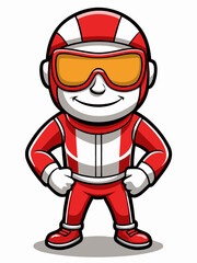 colorful illustration of a racer man mascot, isolated on white background