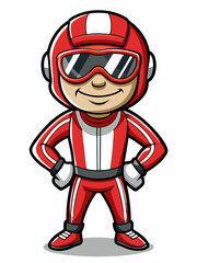 colorful illustration of a racer man mascot, isolated on white background