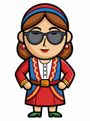 colorful illustration of a romanian woman mascot with traditional clothing, isolated on white background