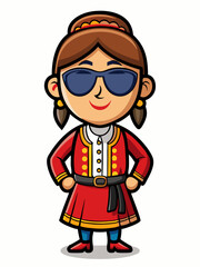 colorful illustration of a romanian woman mascot with traditional clothing, isolated on white background