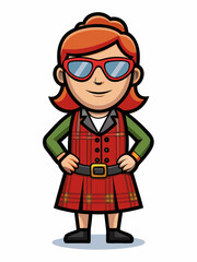 colorful illustration of a Scotland woman mascot, isolated on white background