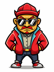 colorful illustration of a ska man mascot, isolated on white background