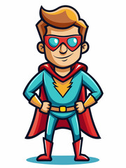 colorful illustration of a superhero man mascot, isolated on white background