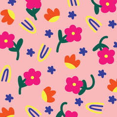 Hand draw Seamless Colorful mattisse Pattern with Foral and Leaf