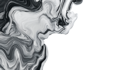Abstract monochrome liquid swirl with subtle texture on white