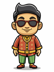 colorful illustration of a thailand man with traditional clothing, isolated on white background