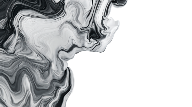 Abstract monochrome liquid swirl with subtle texture on white