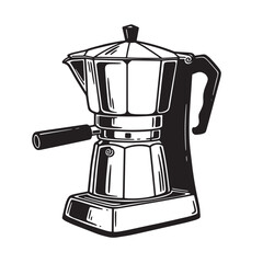 Vector illustration of a classic italian moka pot coffee maker in black and white
