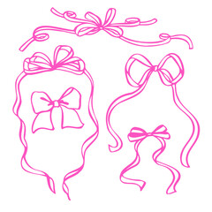 Pink bows outline clipart set in EPS format. Elegant ribbon bow line art for invitations, scrapbooking, packaging, branding, greeting cards, digital design, and DIY craft projects