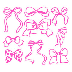 Pink bows outline clipart set in EPS format. Elegant ribbon bow line art for invitations, scrapbooking, packaging, branding, greeting cards, digital design, and DIY craft projects