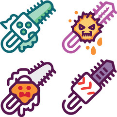 Four Halloween Chainsaw Icons horror spooky