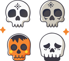 Four Halloween Skulls With Decorative Elements icons symbols