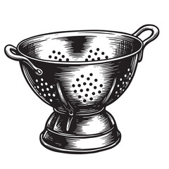 Vintage kitchen colander illustration in engraving style perfect for culinary and food related projects