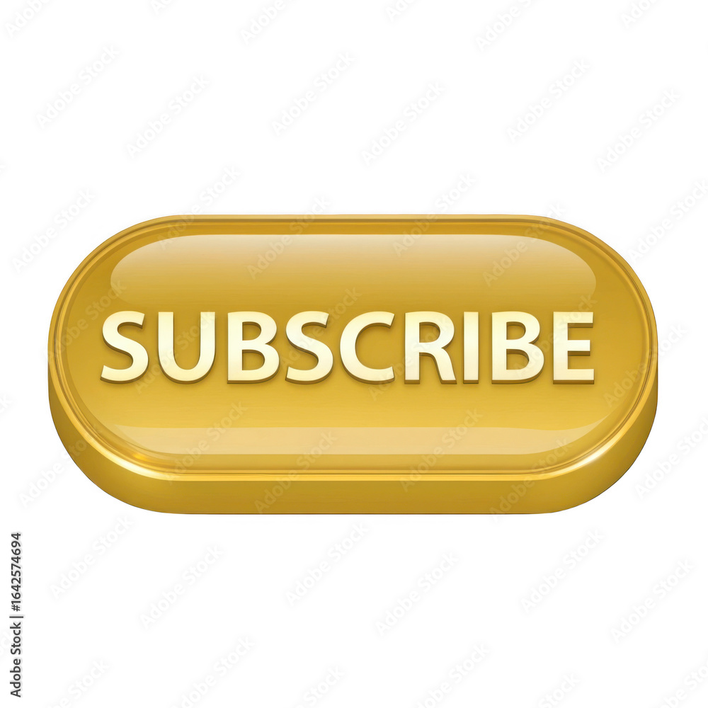 Poster shiny golden subscribe button with 3d effect isolated on transparent background