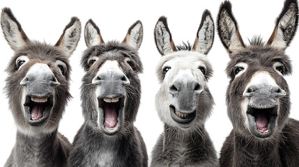 Four donkeys showing off their pearly whites!