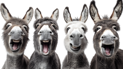 Four donkeys showing off their pearly whites!