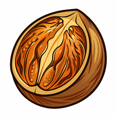 colorful illustration of a nutmeg, isolated on white background