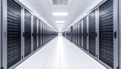 Vanishing Point Perspective Down a Gleaming Aisle of Server Racks