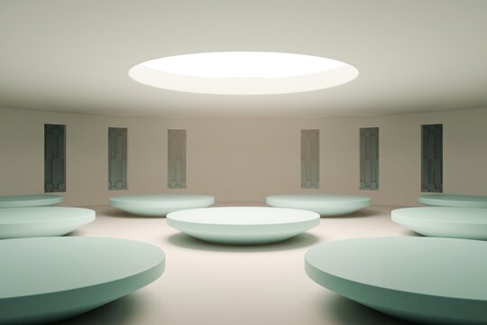 Futuristic Circular Podium Room with Skylight &ndash; 3D Abstract Render