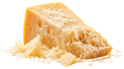 Wedge of aged hard cheese with shavings