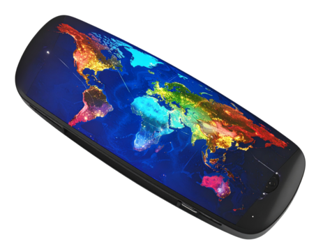  Firefly_Stylized 3D render of a portable travel Wi-Fi router featuring a printed world map de 528471Portable Travel Router with World Map Pattern, isolated on a transparent background
