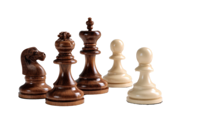 Chess Pieces Arrayed: Intricate chess pieces stand in focused array, each a testament to strategy and intellect, hinting at the depth of the game they represent.