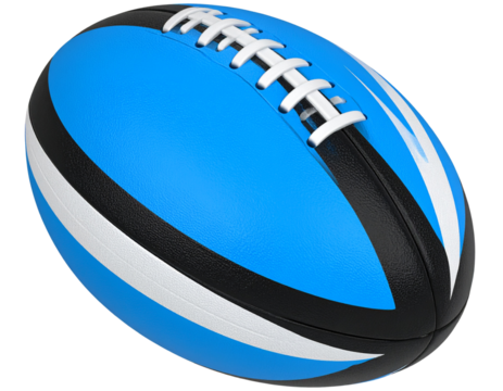 Modern Synthetic Rugby Ball with Bold Stripes, 3D Angled View, isolated on a transparent background