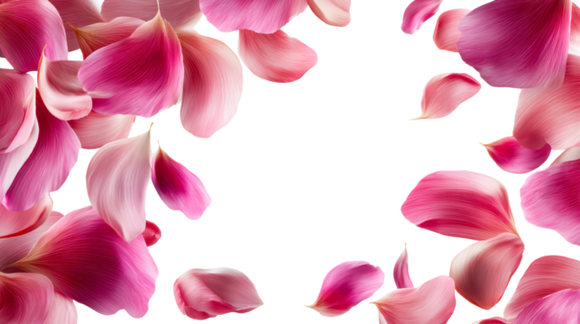 Floating Pink and Red Flower Petals on Transparent Background