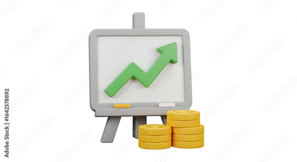 Aufkleber 3d presentation board with rising graph and coins isolated on transparent background