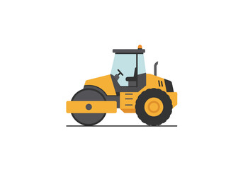 Fototapeta premium Yellow Road Roller with Smooth Front Drum and Operator Cabin.