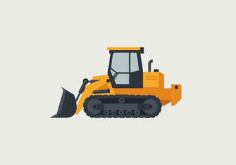 Yellow Bulldozer with Black Tracks and Bucket Illustration.