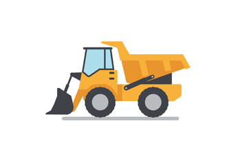 Cartoon Yellow Dump Truck with Front Loader Illustration.