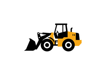 Yellow and Black Front Loader Construction Vehicle Illustration.