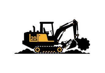 Black and Yellow Excavator with Number 20 on Side Heavy Machinery.