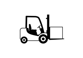 Black and White Forklift Truck Lifting a Box.