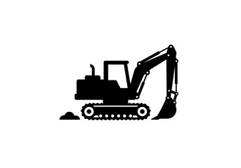 Naklejka premium Black Excavator Silhouette with Bucket and Tracks.