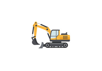 Cartoon Style Yellow and Gray Excavator with Bucket and Tracks.