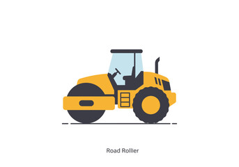 Yellow Road Roller with Dark Gray Wheels and Cabin.
