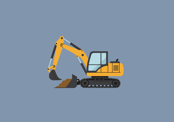 Yellow Excavator with Bucket and Tracks Illustration.
