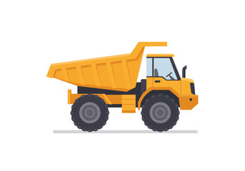 Yellow Articulated Dump Truck Illustration with Large Wheels and Bed.