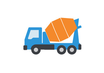 Fototapeta premium Blue Cement Truck with Orange Mixer Illustration.