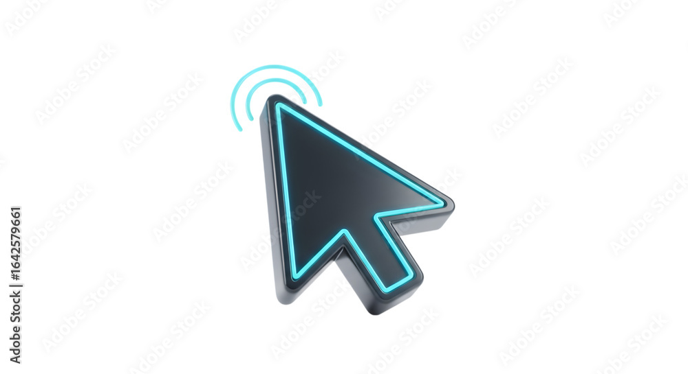 Poster 3d glowing cursor pointing upwards here on transparent background