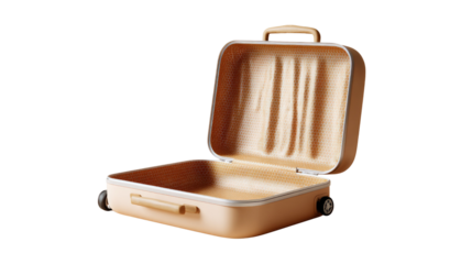 Empty Travel Companion: A sleek and inviting open suitcase ready for adventure, suggesting the beginning of a journey, freedom and escape.