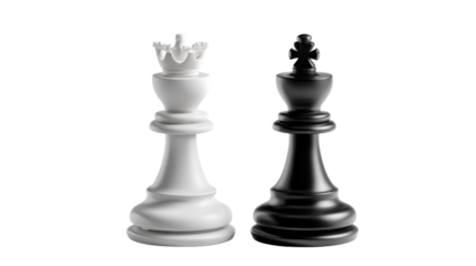 Chess Kings on the Board: Two regal chess kings, one black and one white, stand poised on the chessboard, embodying the strategic depth of the game in this sharp, detailed studio shot. 