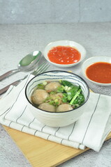 Meatball soup with vegetables and chilli, indonesian cuisine