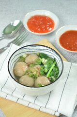 Meatball soup with vegetables and chilli, indonesian cuisine