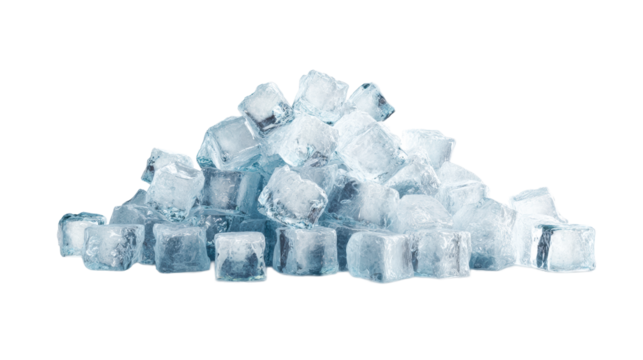 Pile of textured ice cubes with transparent background