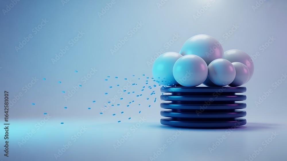 Poster abstract cloud computing concept with spheres and data stream technology digital